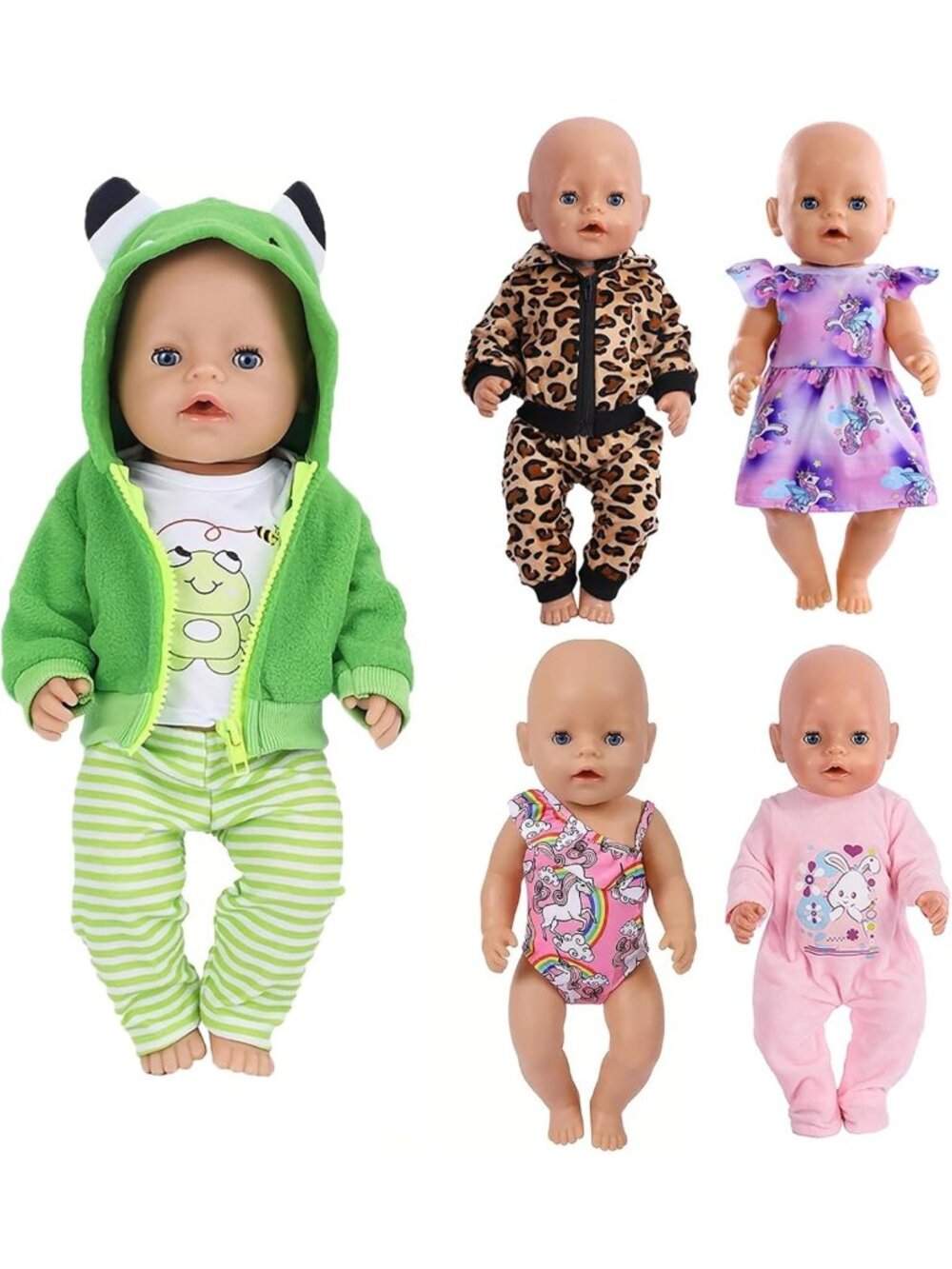 5 Sets Doll Clothes with Hats for 14-18in Baby Doll Animal Rainbow